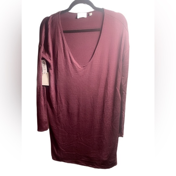 NWT Wilfred Free Aritzia Gail purple V-neck Jersey Long Sleeve Tunic Dress XXS - Picture 2 of 3